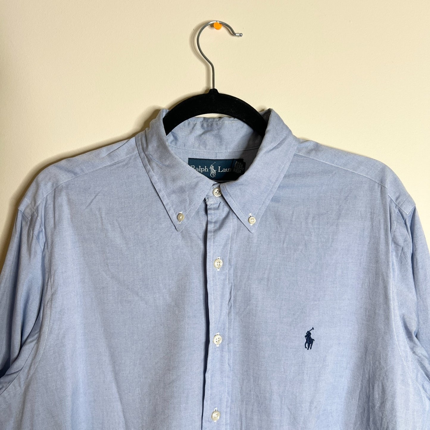 Vtg 90s Ralph Lauren Button-down Shirt 16 34/35 Blue Pony Classic Coastal Preppy