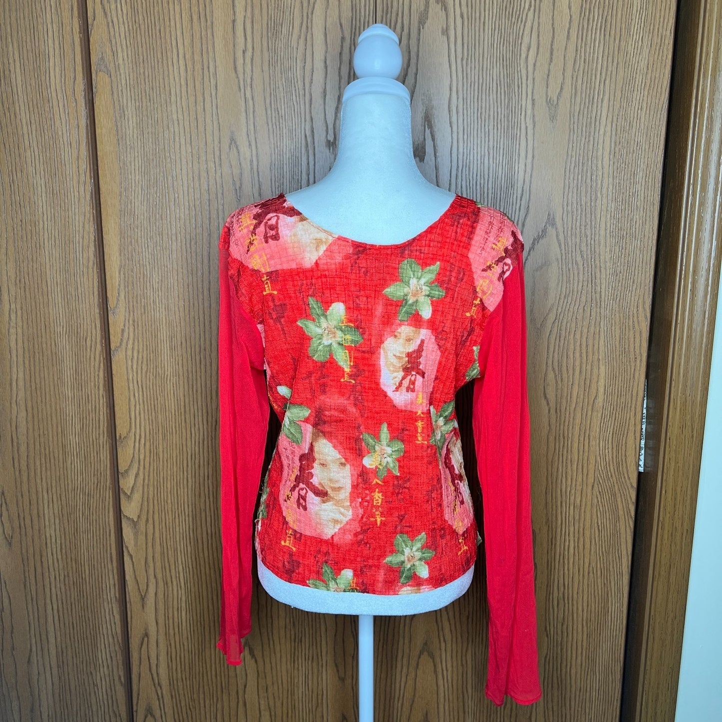 Vtg Y2K C'est Duo Mesh Top L Asian Inspired Floral Artsy Rave Baddie Festival