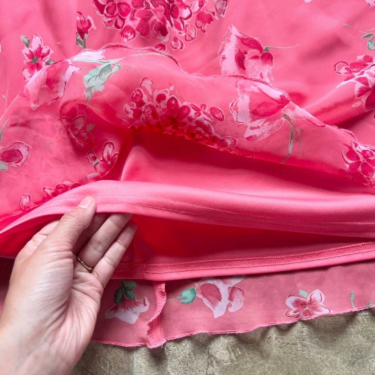 Vintage Y2K Floral Midi Skirt 26W Lettuce Hem Soft Girl Fairy Romantic Whimsical