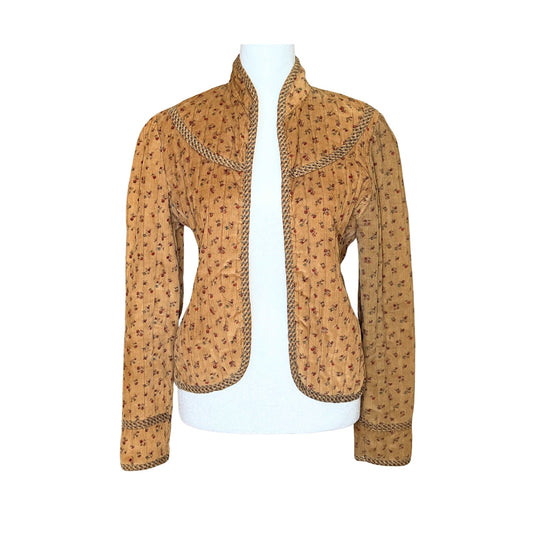 Vintage 90s Cleveland Street Womens Quilted Corduroy Jacket Microfloral Open Front Inner Pockets Boho Cottagecore Prairie Romantic
