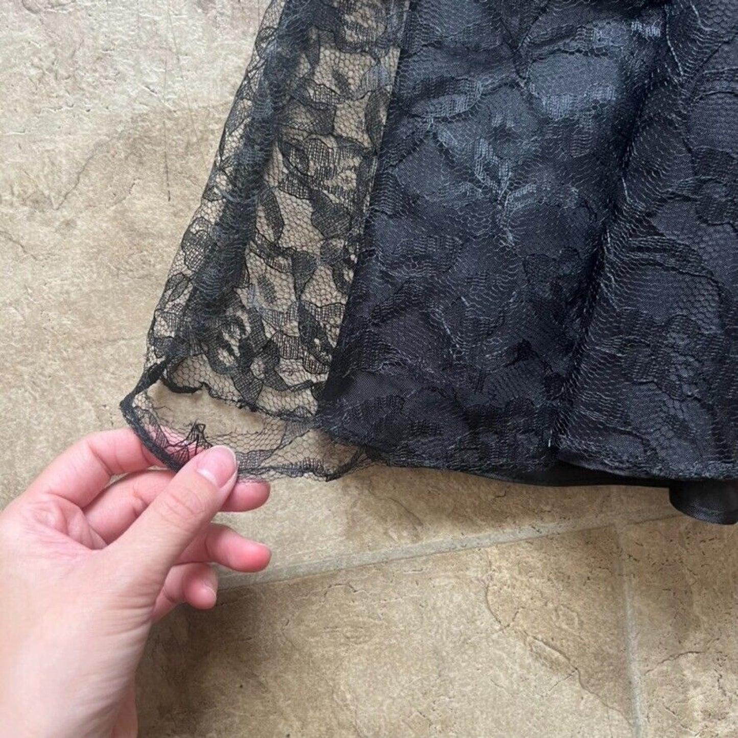 Vtg 80s Frederick's of Hollywood Dress Black Lace Ribbon Drop Waist Witchy Goth