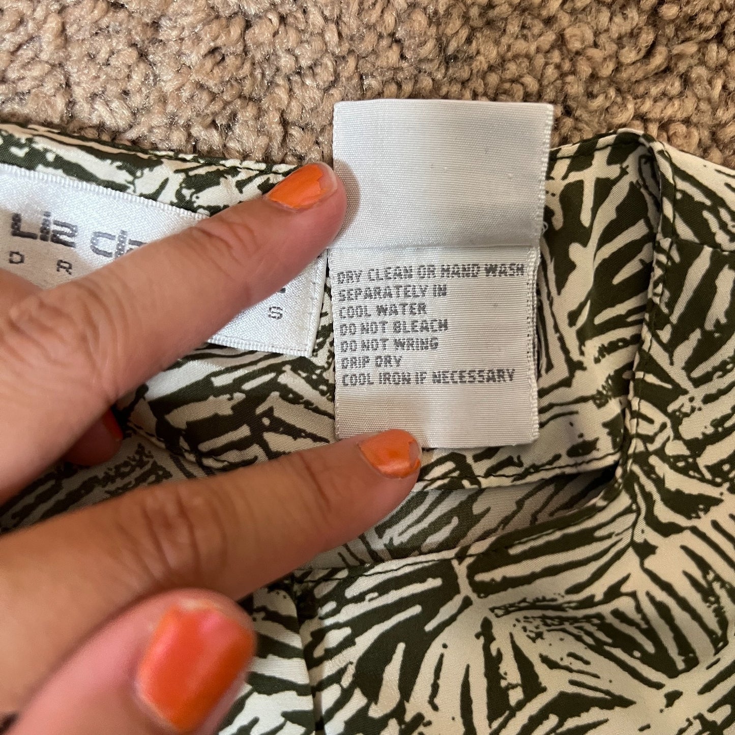 Vtg 90s Liz Claiborne Dress Size 8 Green Abstract Tropical Resort Botanical Boho