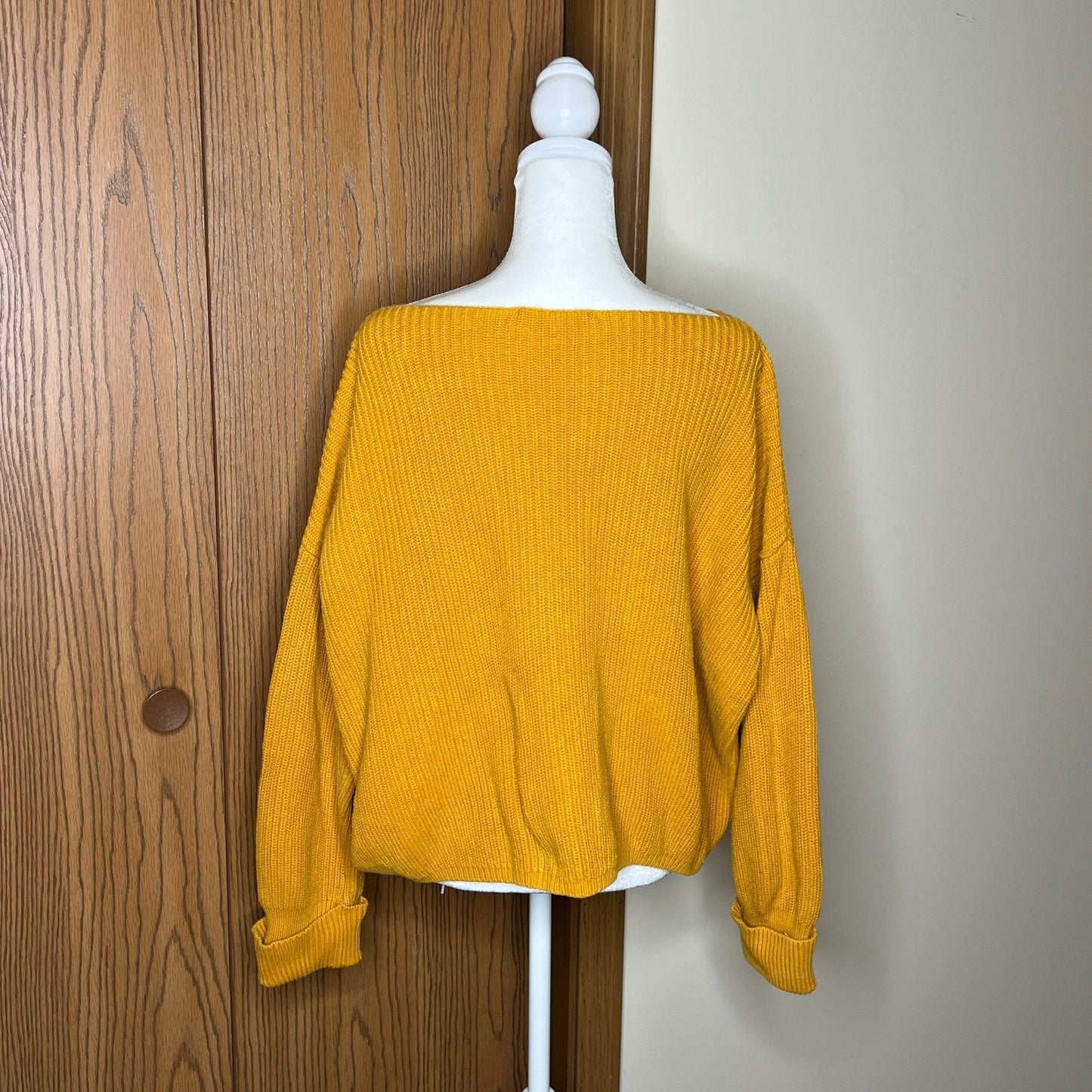 French Connection Sweater S Mustard Yellow Ribbed Slouchy Boat Neck Cozy Vivid