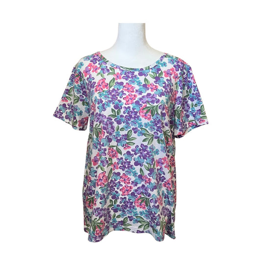 Vintage 90s C&K Womens Floral T-Shirt Size Petite L Multi-color Whimsical Gardencore Cottagecore Maximalist Retro