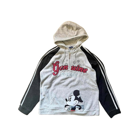Vintage Y2K Disney Womens Fleece 1/4 Zip Sweatshirt Size L Mickey Mouse Gray Embroidered