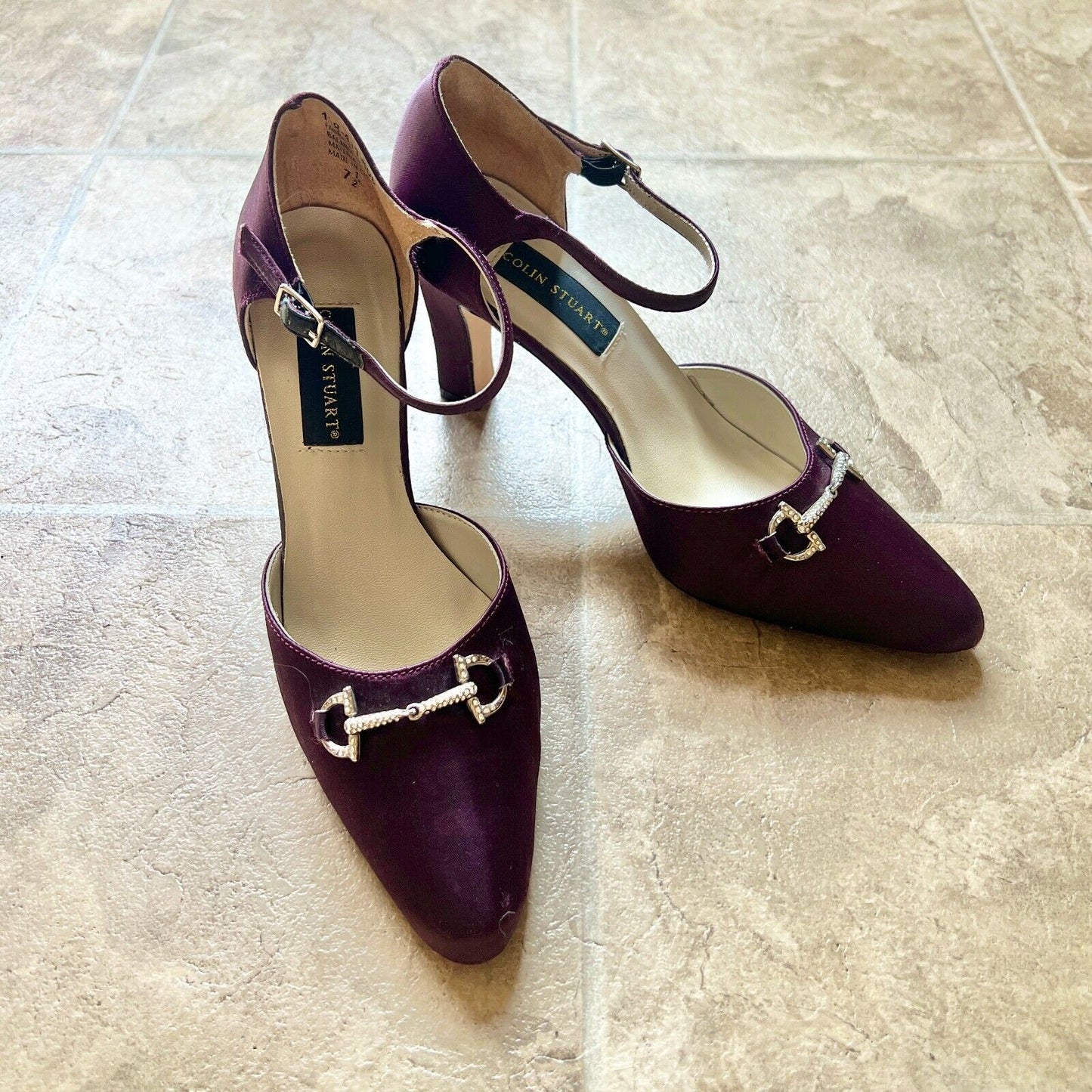 Vtg Y2K Colin Stuart Satin Heels 7.5 Purple Iridescent Formal Wedding Party Glam