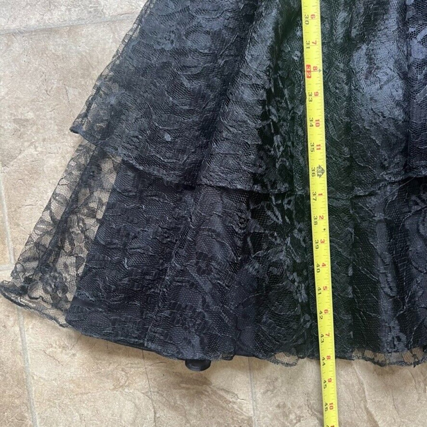 Vtg 80s Frederick's of Hollywood Dress Black Lace Ribbon Drop Waist Witchy Goth