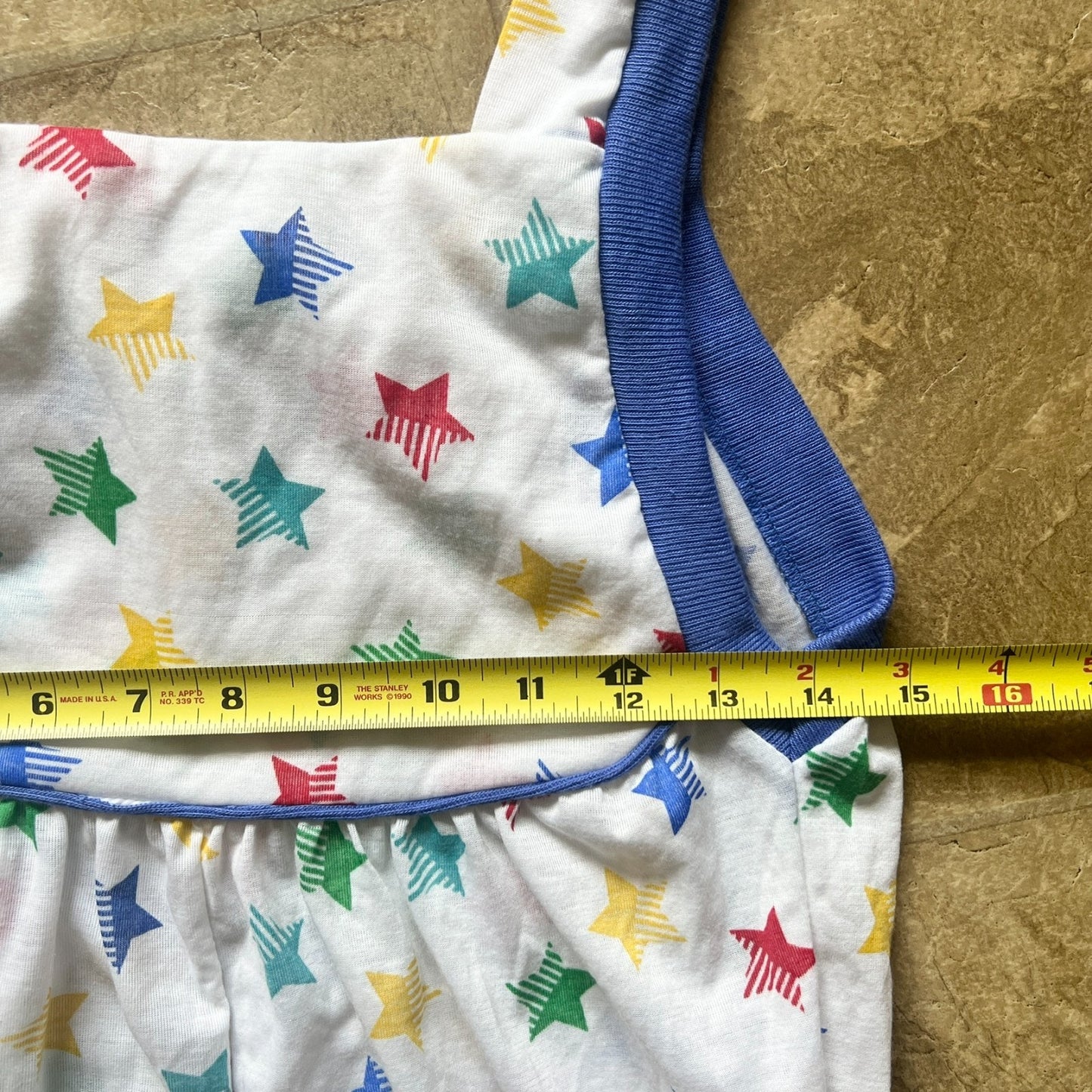 Vtg 80s Nite Lees Baby Romper 12 Multi-color Star Print Patriotic 4th of July