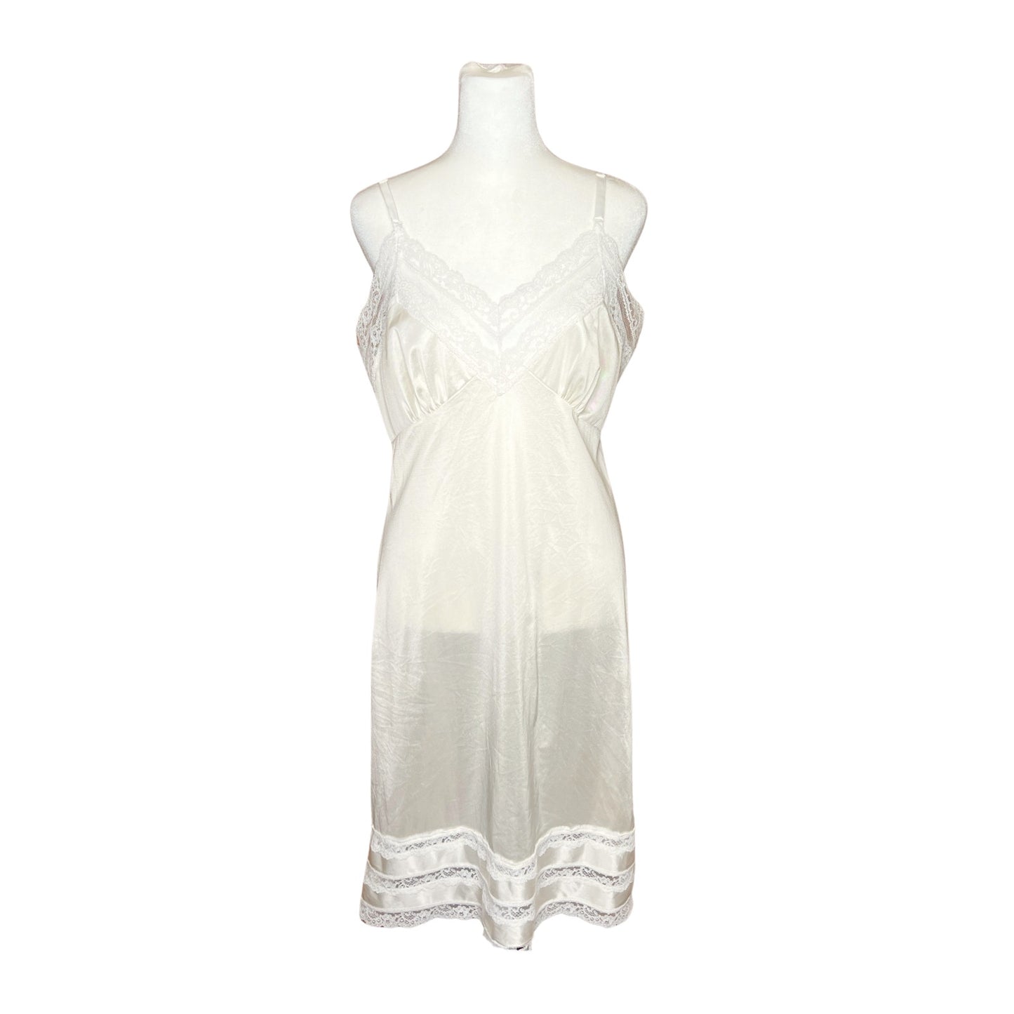 Vintage 80s Sliperfection White Slip Dress Lace Sheer Coquette Soft Girl Angel