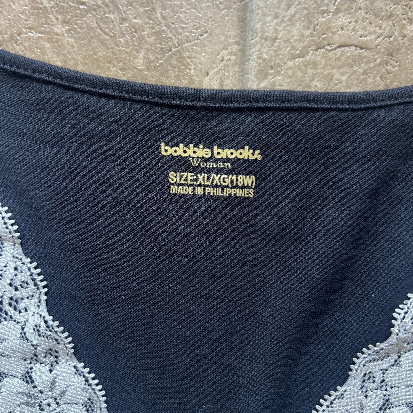 Bobbie Brooks Womens Babydoll Top Size XL 18W Black White Lace