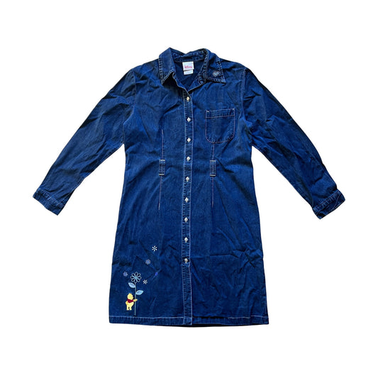 Vtg Winnie the Pooh Denim Shirt Dress M Embroidered Whimsical Cottagecore Teacher