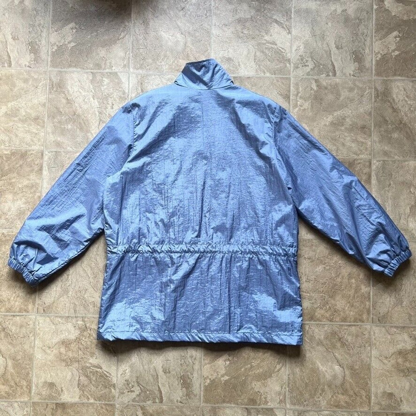 Vintage 80s Blair Womens Windbreaker L Blue Embroidered Flowers Cottage Retro