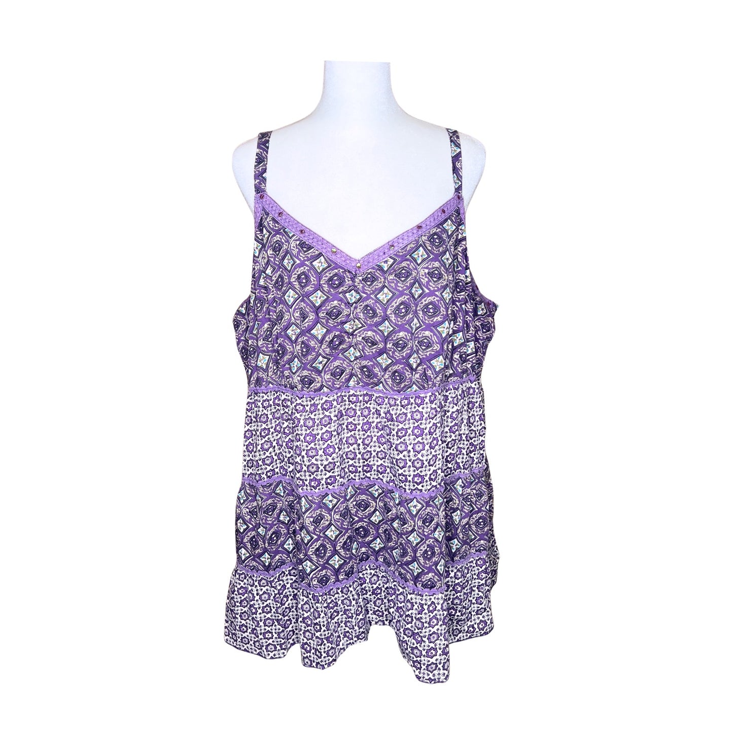 Vtg Y2K Fashion Bug Babydoll Tank Top 2X Purple Sequin Whimsigoth Fairy Festival