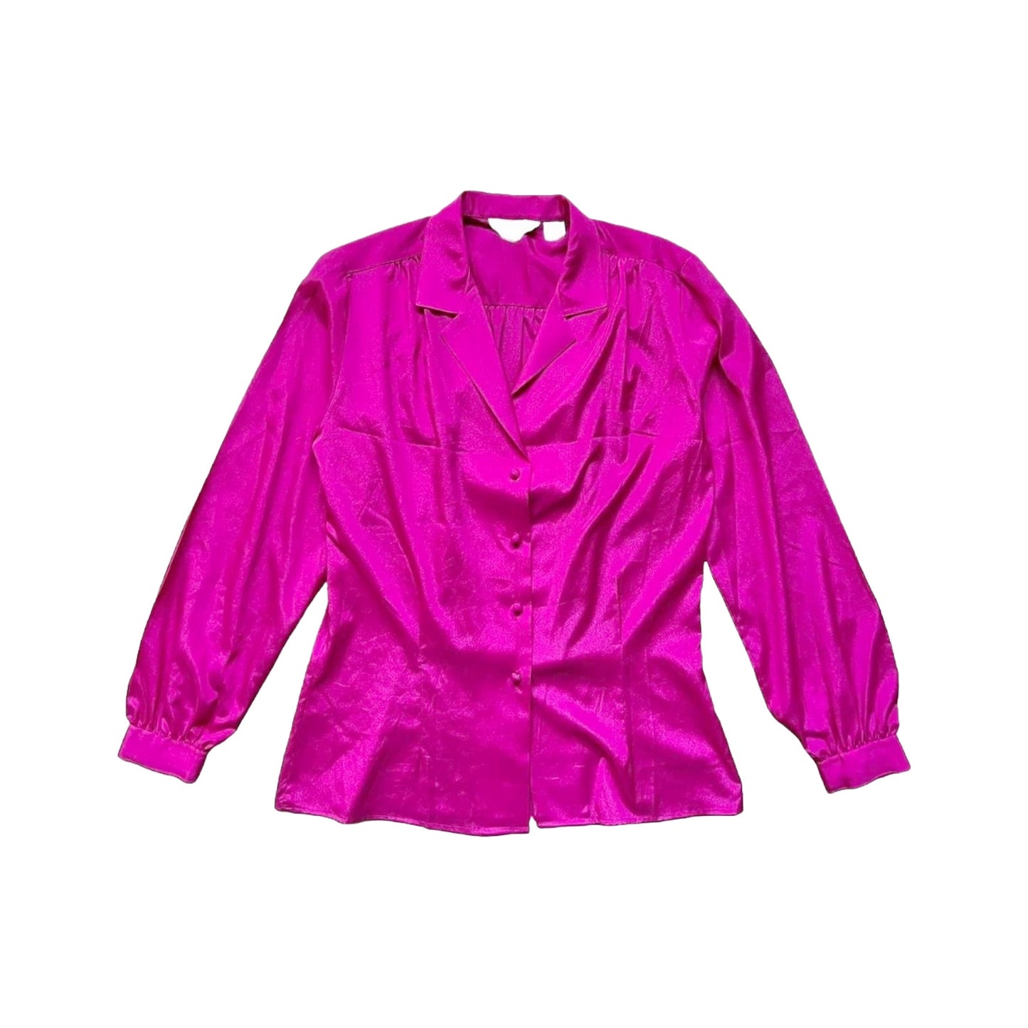Vtg 80s Macy's Womens Blouse 10 Fuschia Pink Shiny Formal Party Secretary Office