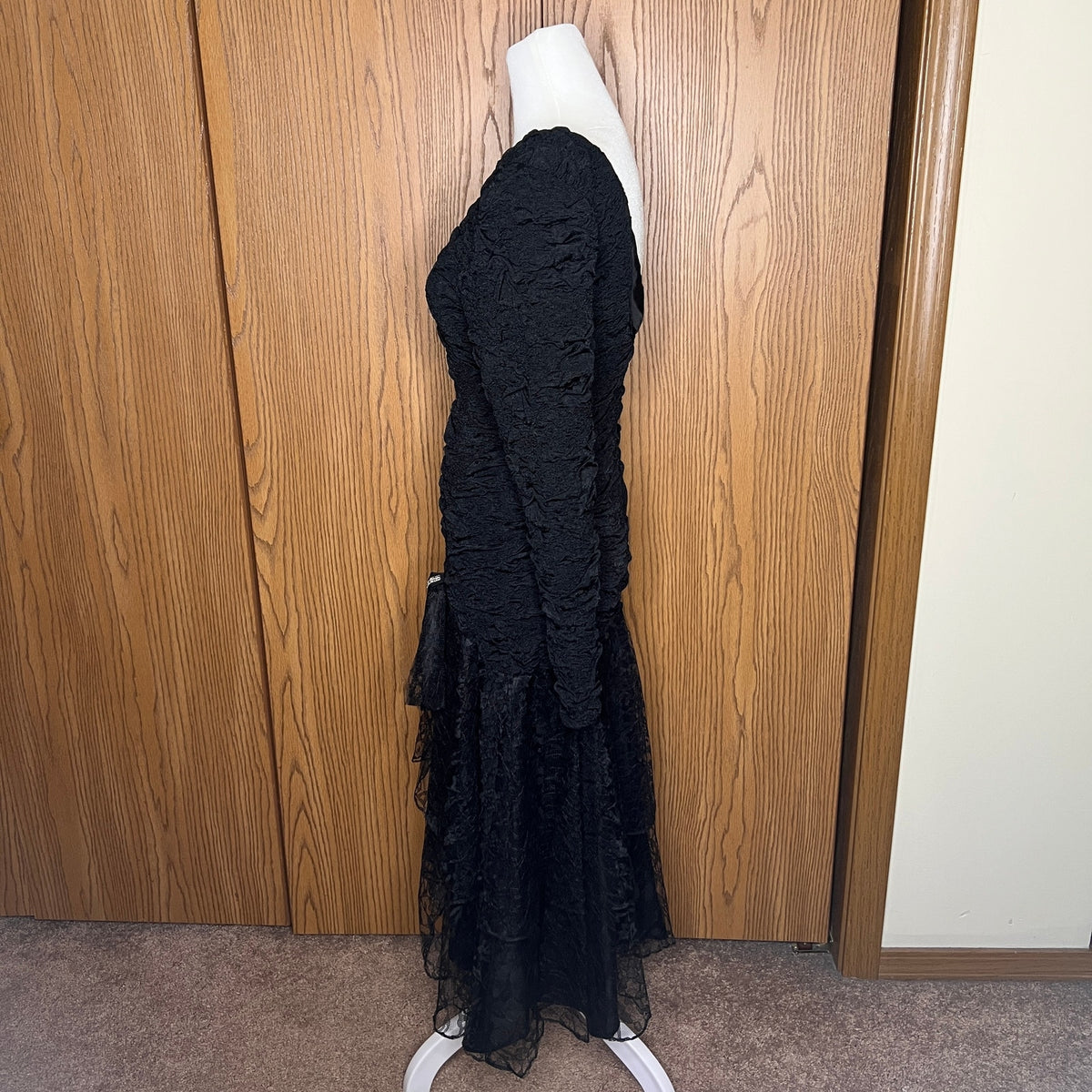 Vtg 80s Frederick's of Hollywood Dress Lace Bow Drop Waist Witchy Goth Halloween