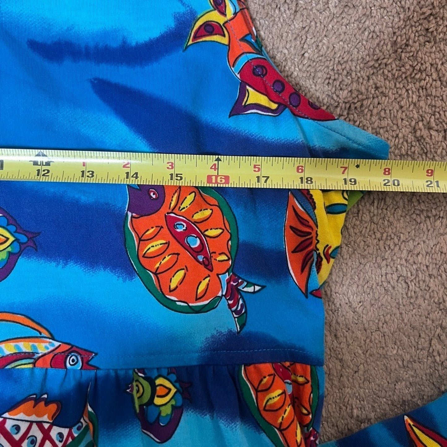 Vtg 90s Carole Little Fish Print Maxi Dress Multi-color Novelty Resort Tropical