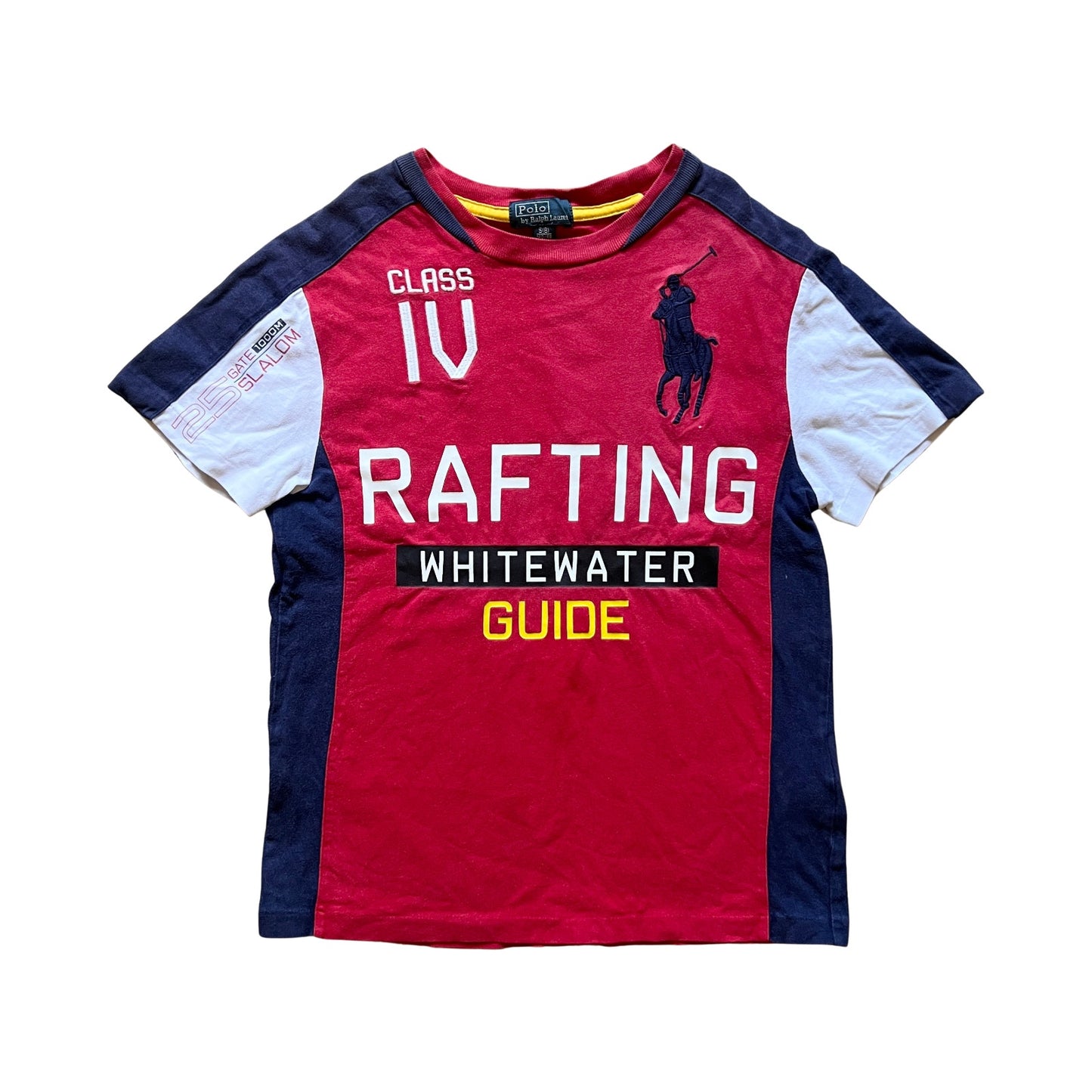 Vtg 90s Polo Ralph Lauren Boys Class IV Rafting T-Shirt 8 Pony Sporty Outdoor