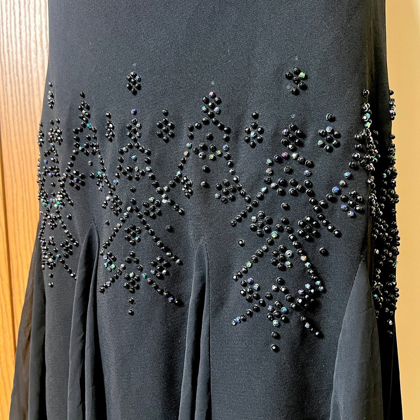 Vtg 90s SL Fashions Hankerchief Dress 12 Black Beaded Fairy Witchy Formal NYE Cocktail