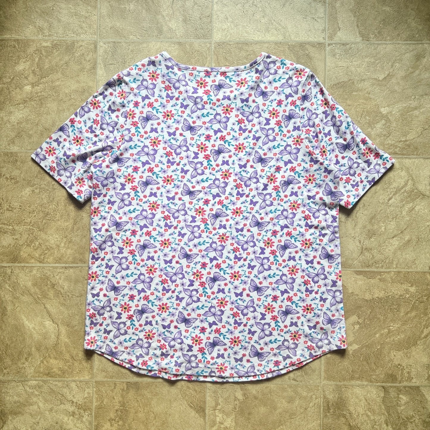 Blair All Over Butterfly Floral T-Shirt Size L Multi-color Whimsical Fairy Garden