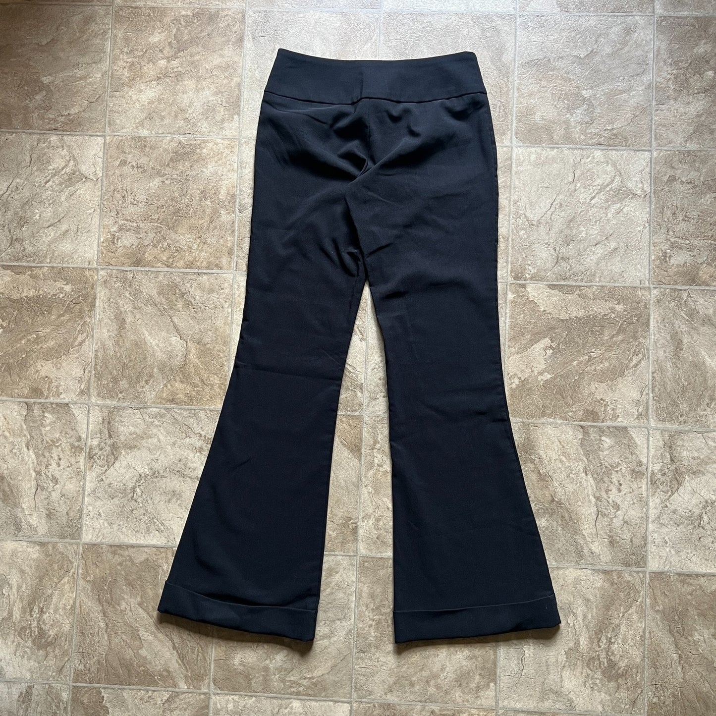 Vintage 90s Cleveland Street Womens Black Dress Pants Size 9 Wide Leg Flare Low Rise Cuffed Bottoms