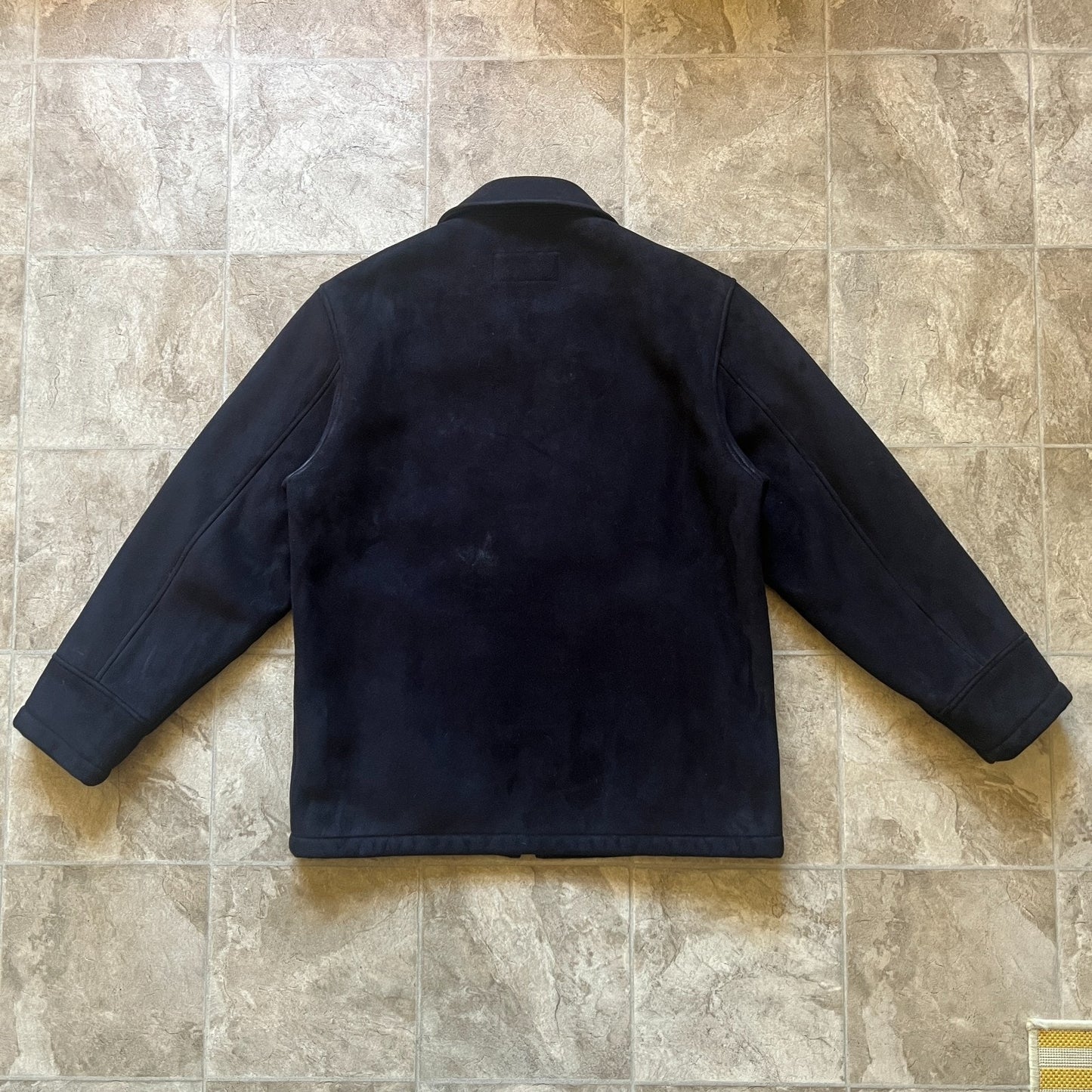 Vintage Axcess Mens Faux Suede Leather Jacket Size L Black Sherpa Lined Full Zip Goth Grunge Classic