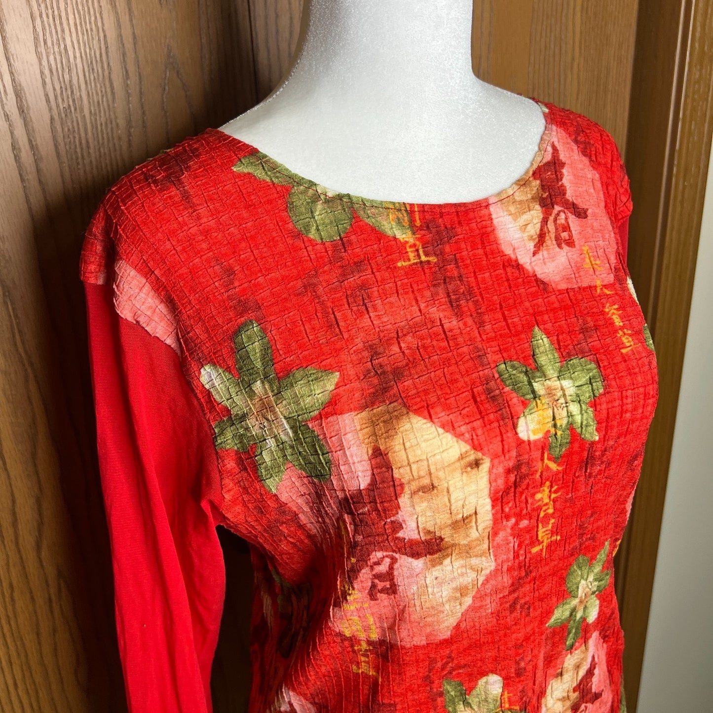 Vtg Y2K C'est Duo Mesh Top L Asian Inspired Floral Artsy Rave Baddie Festival
