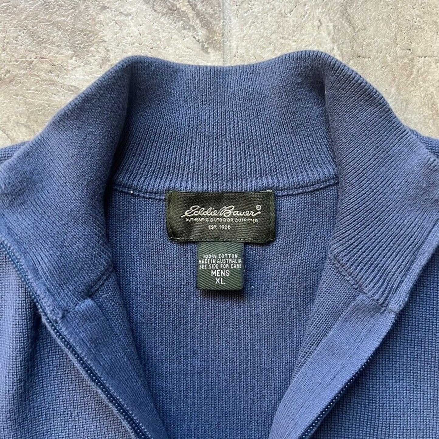 Eddie Bauer Mens Sweatshirt XL 1/4 Zip Blue Stripe Outdoor Sporty Grunge Skater