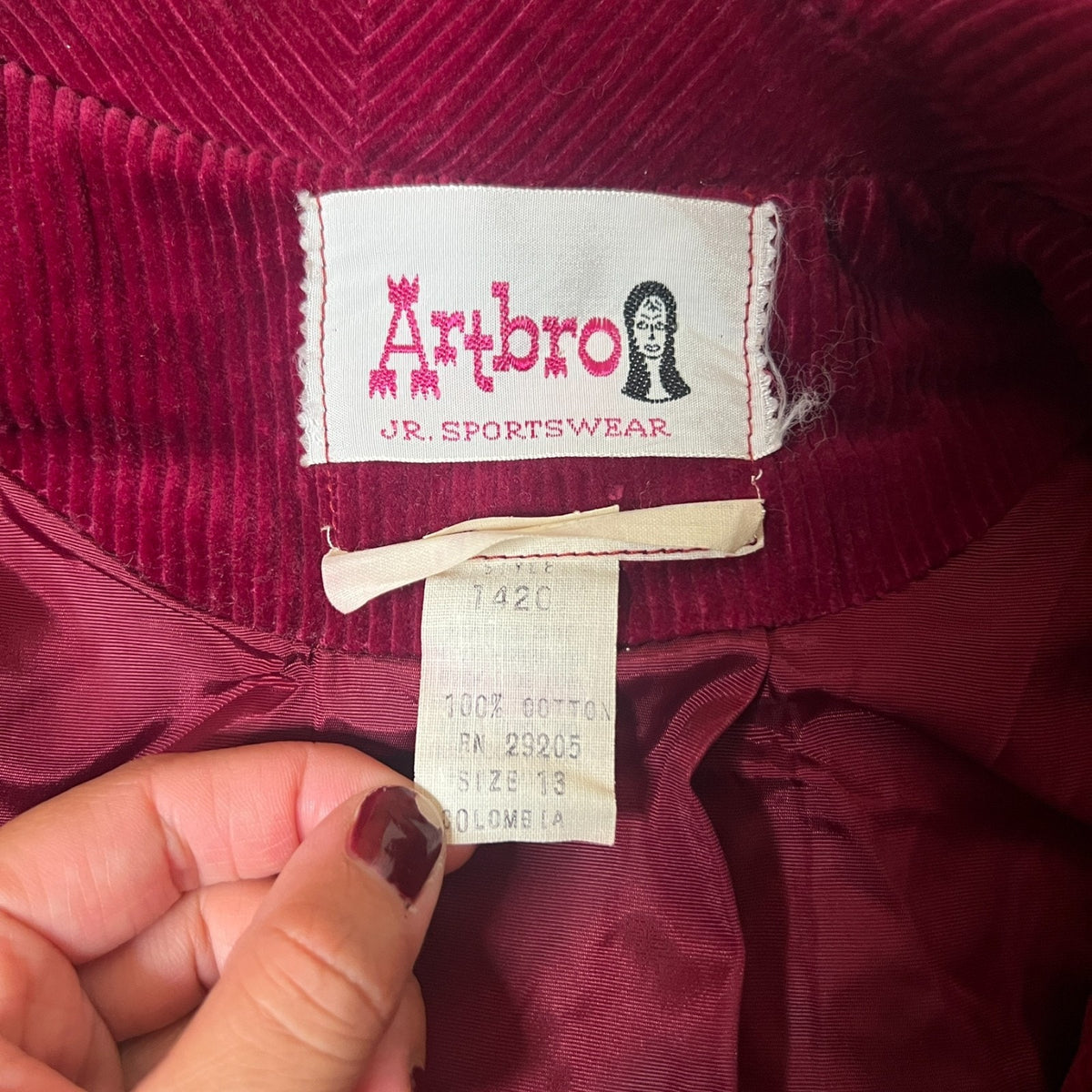 Vtg 70s Artbro Jr Sportswear Corduroy Jacket Burgundy Whimsigoth Academia Preppy