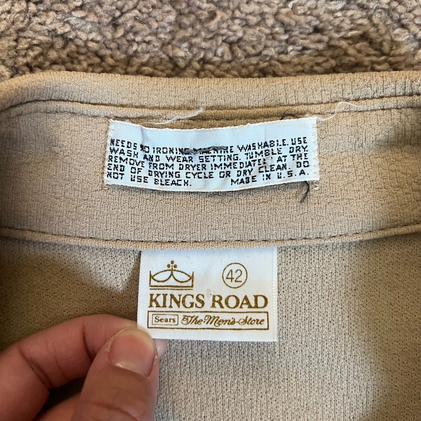 Vtg 70s Sears Kings Road Leisure Shirt 42 Tan Pointed Collar Disco Rockabilly
