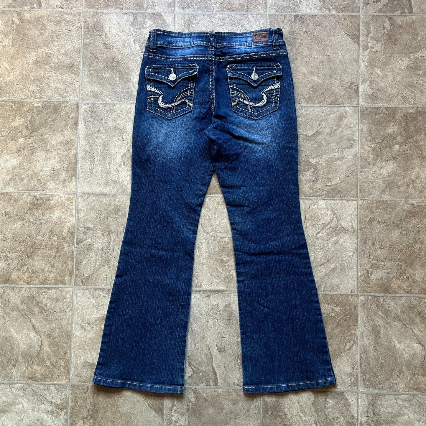 Vtg Y2K L.E.I. Womens Sophia Hipster Flare Jeans Size 5 Short Baddie Boho Hippie