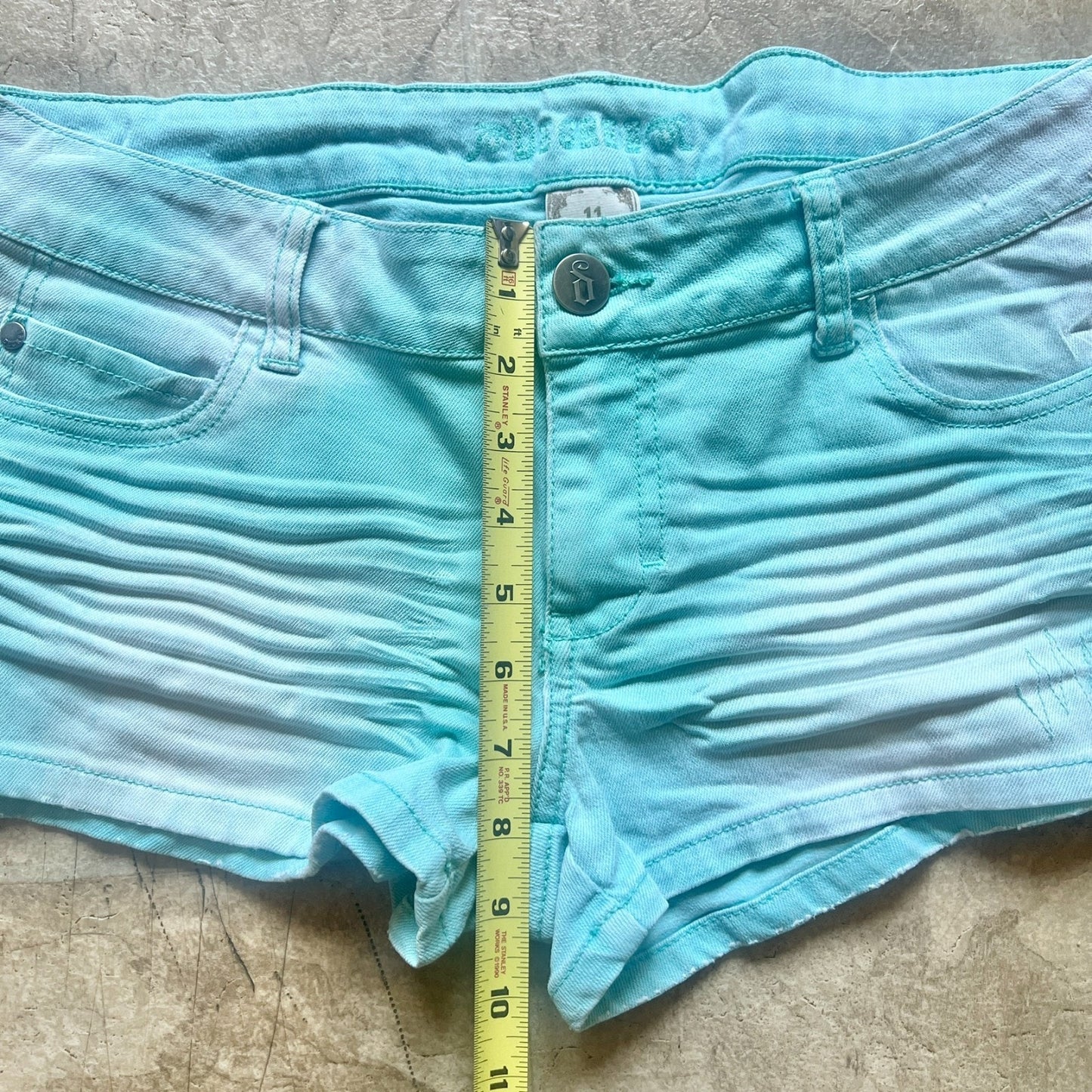 Decree Micro Mini Denim Shorts 11 Ice Blue Low Rise Y2K Festival Coconut Girl