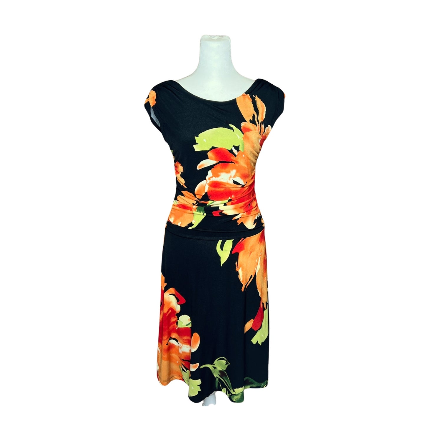 En Focus Studio Floral Midi Dress 6 Ruched Waist Y2K Artsy Resort Boho Statement