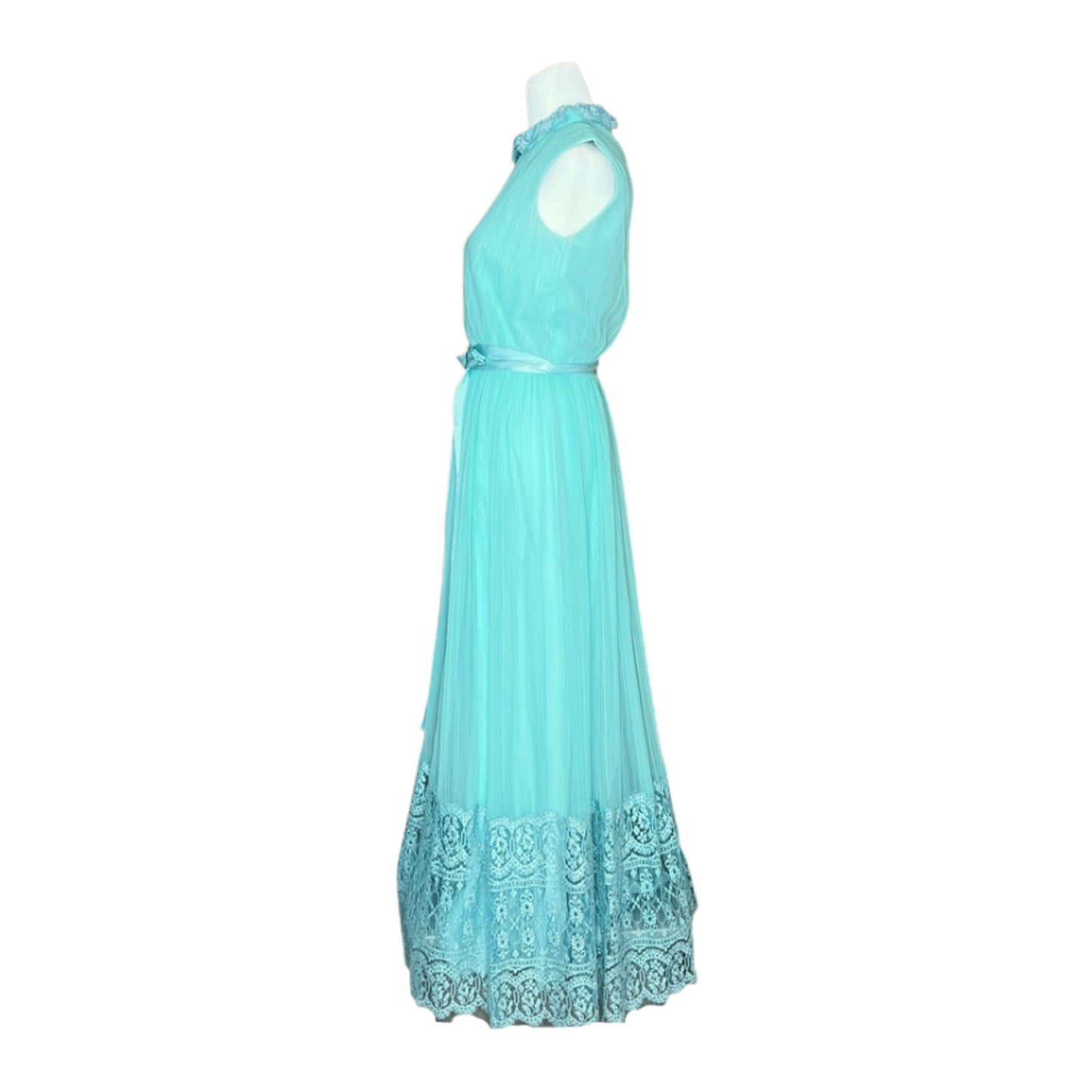 Vtg 60s Miss Eliette Maxi Gown 10 Seafoam Pleated Formal Bridesmaid Goddess Prom