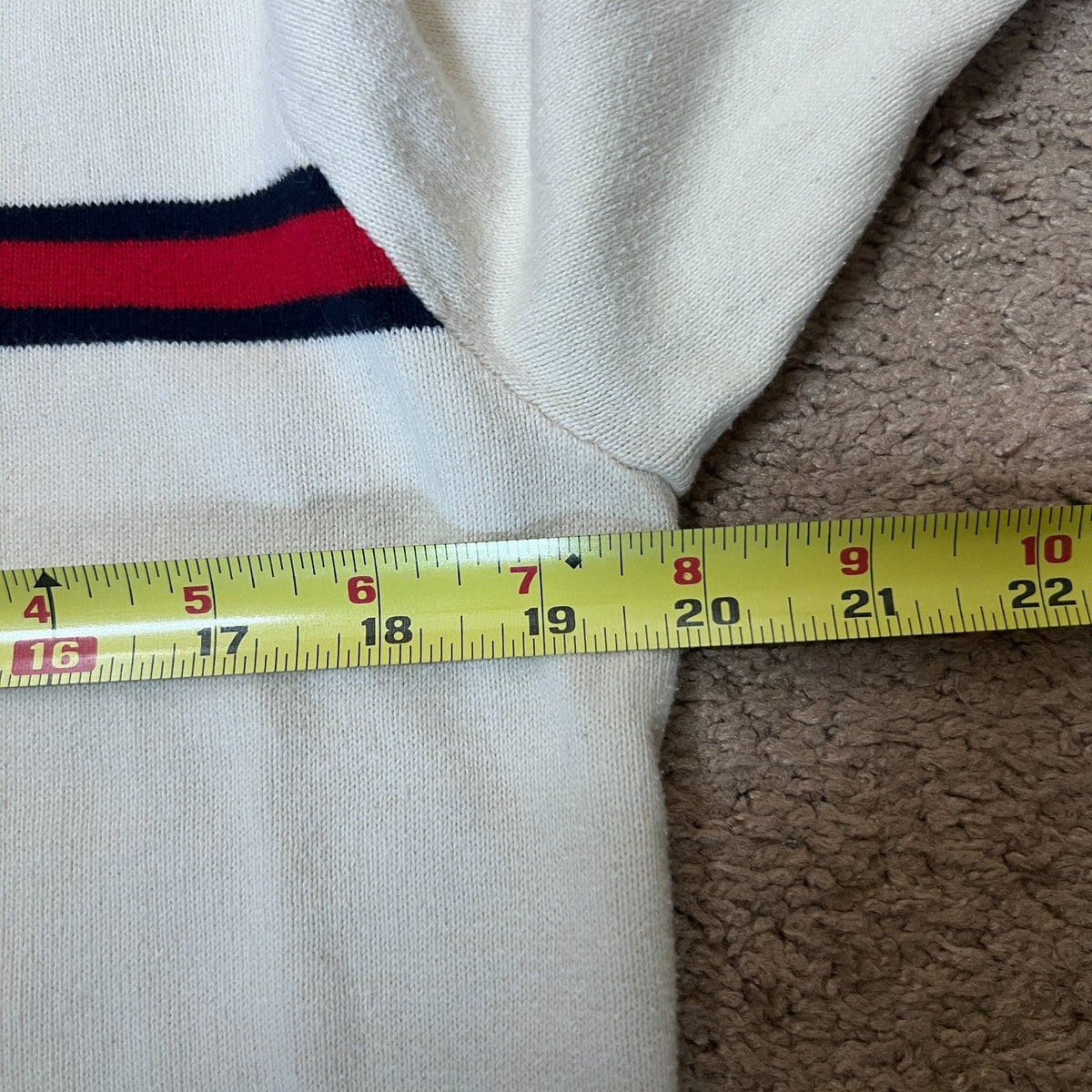Tommy Hilfiger Sweater S Cream Chest Stripe Preppy Classic Minimalist Academia