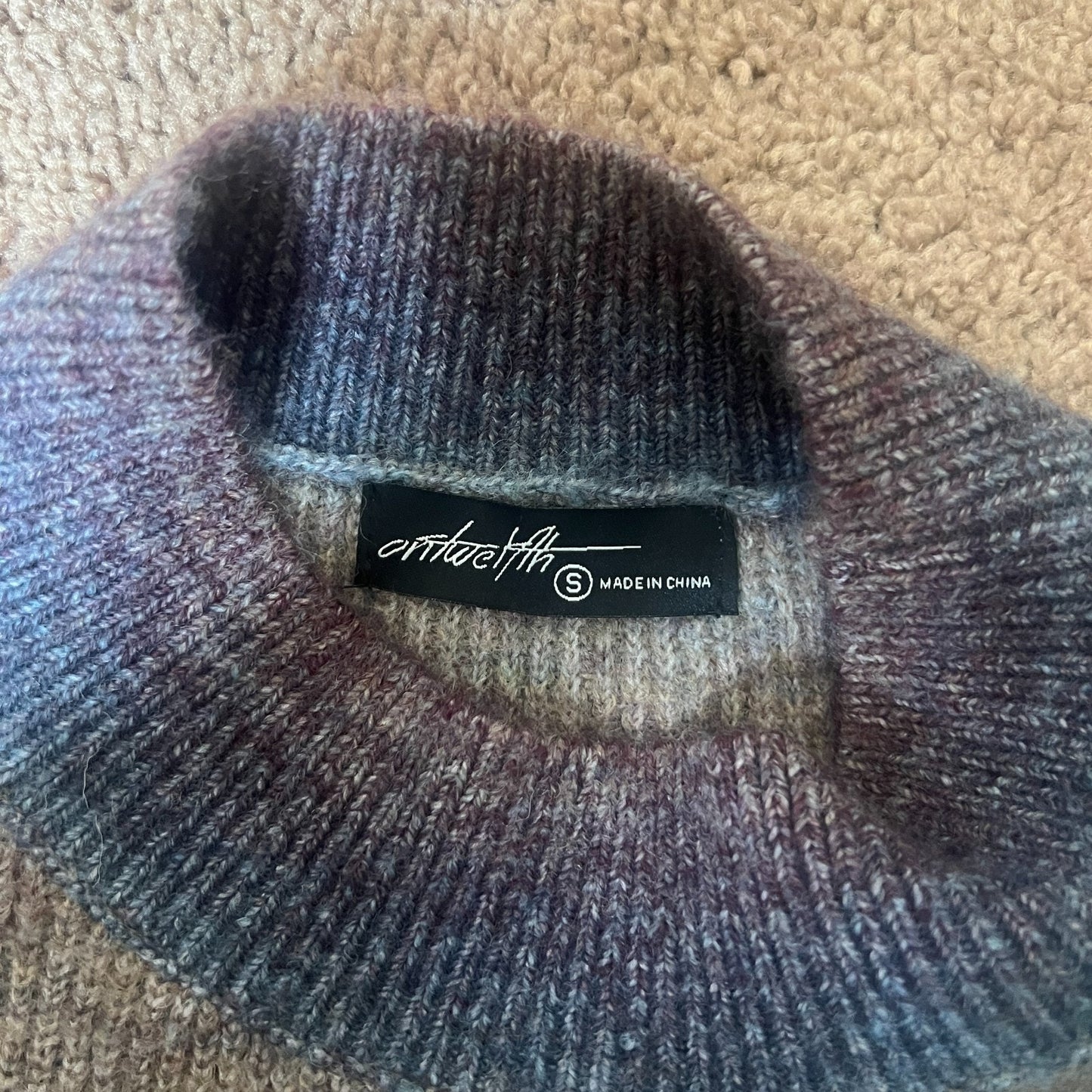 Womens Multi-color Ombre Mock Neck Sweater S Puff Sleeve Whimsigoth Twee Cozy