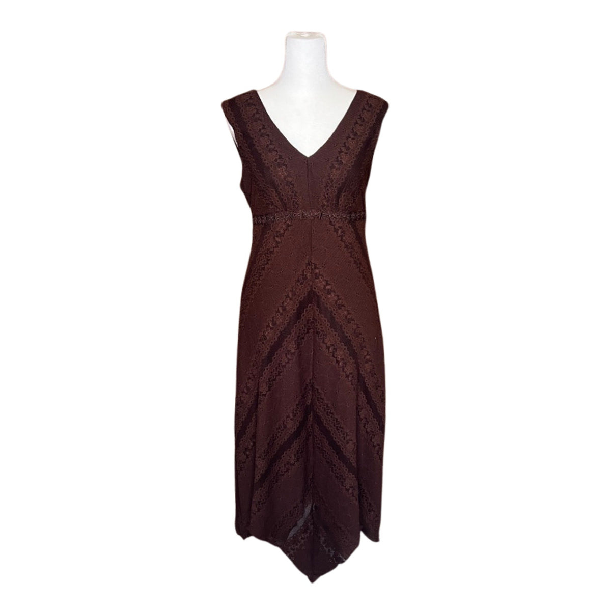 Vtg Y2K B. Moss Chocolate Brown Dress Hankerchief Lace Fairy Whimsigoth Romantic