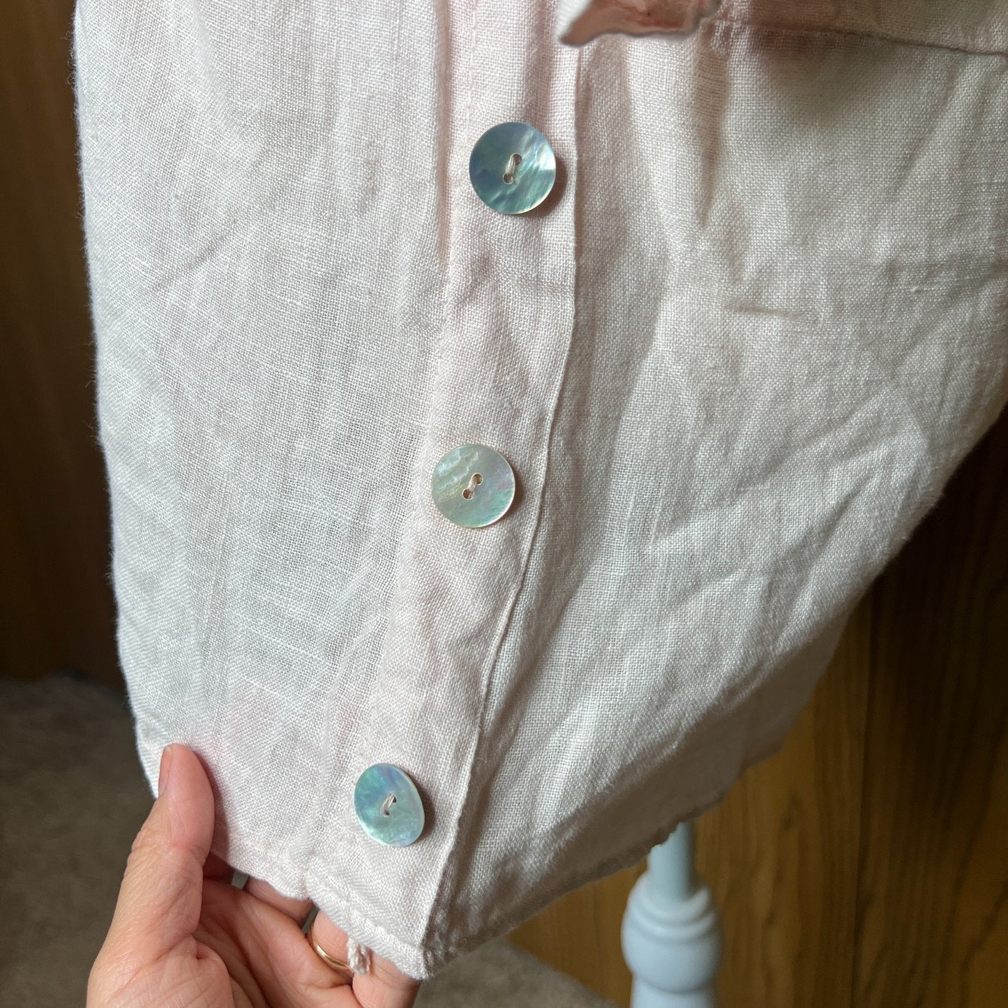 Lungo L’arno Linen Top L Pink Embroidered Mother of Pearl Buttons Coastal Italy