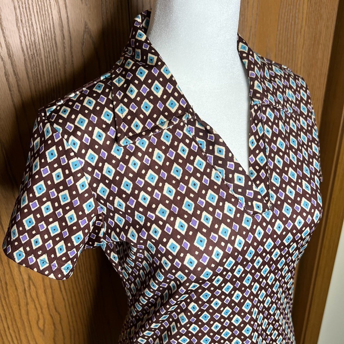 Vintage 90s Express Tricot Collared Polo Dress S Brown Groovy Mod Sporty Preppy