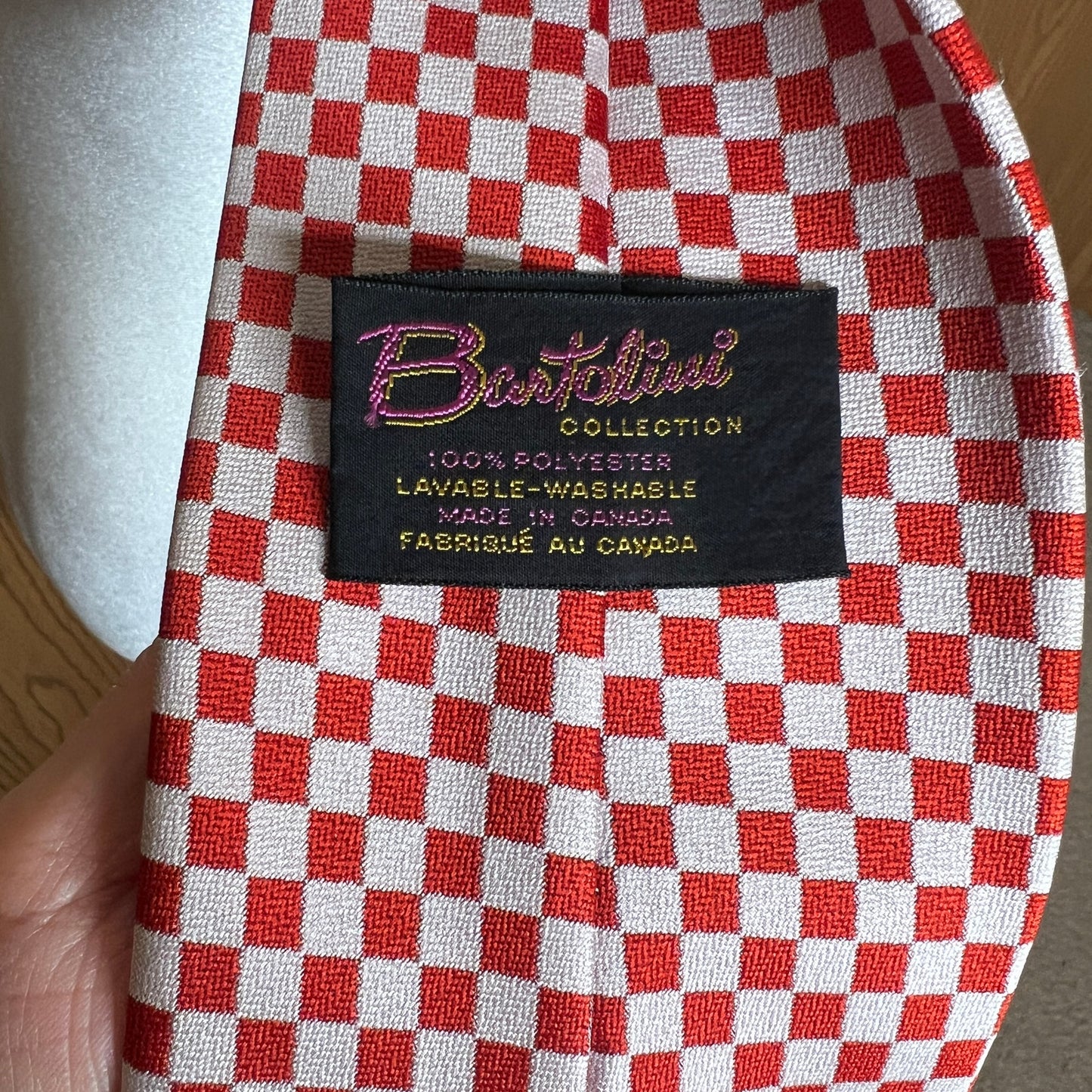 Vtg Bartolini Collection Necktie Red White Checkered Holiday Retro Clowncore Preppy