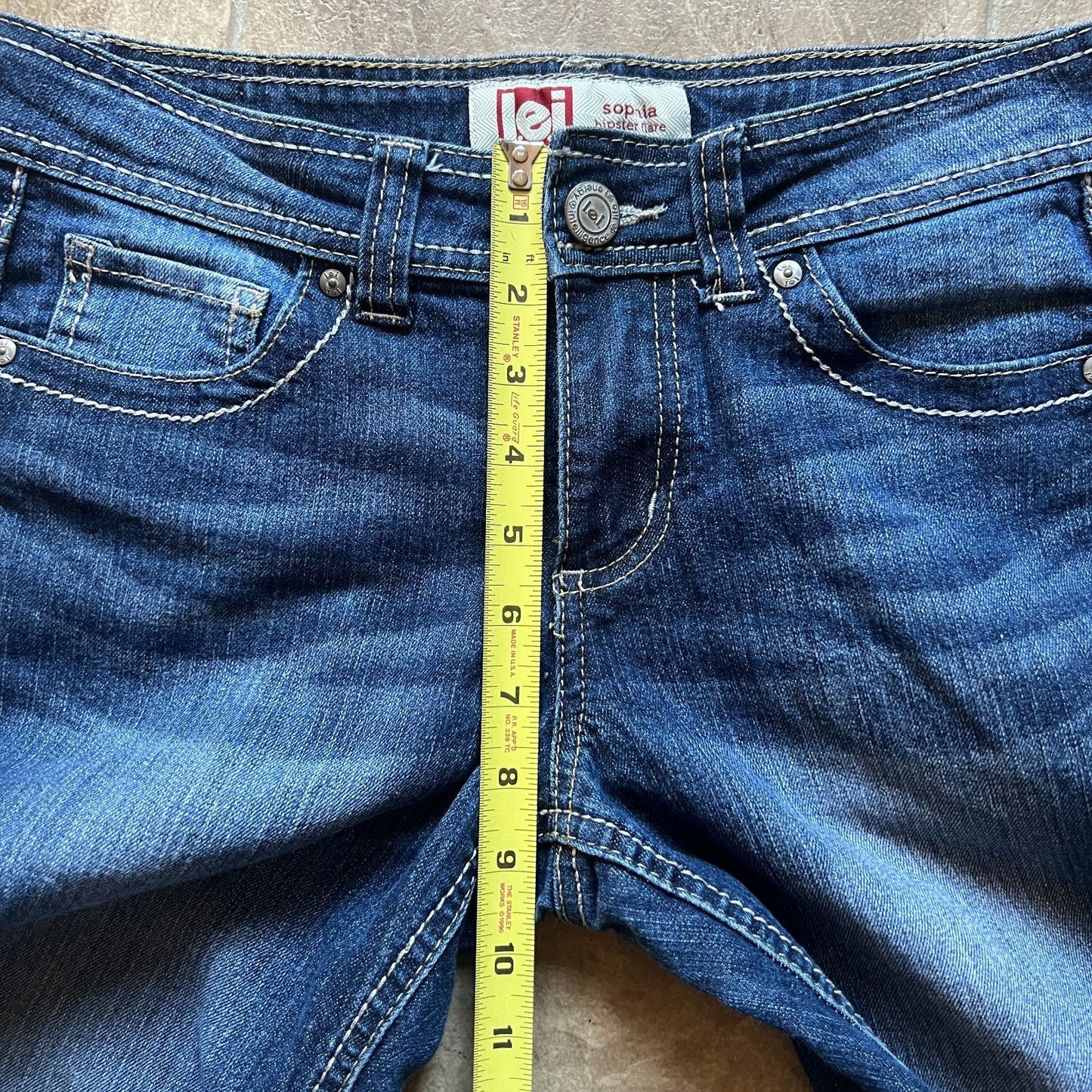 Vtg Y2K L.E.I. Womens Sophia Hipster Flare Jeans Size 5 Short Baddie Boho Hippie