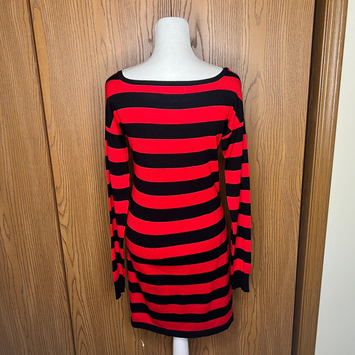 Vtg Y2K Say What Striped Sweater Dress Red Black Mall Goth Punk Grunge Halloween