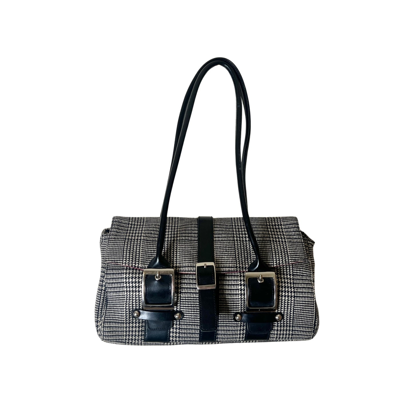 Vtg Y2K Wilson's Leather Baguette Shoulder Bag Plaid Red Lining Classic Office Minimalist