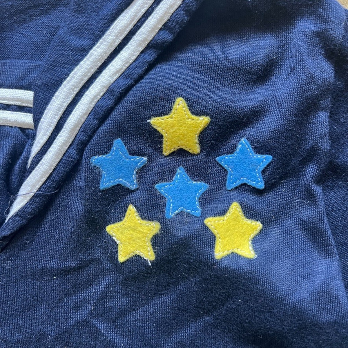 Vtg 80s Buster Brown Sailor Top Navy Embroidered Stars Nautical Preppy Americana