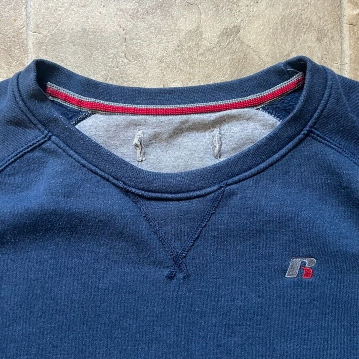 Vtg Russell Athletic Mens Sweatshirt Blue Embroidered Fleece Retro Preppy Sporty