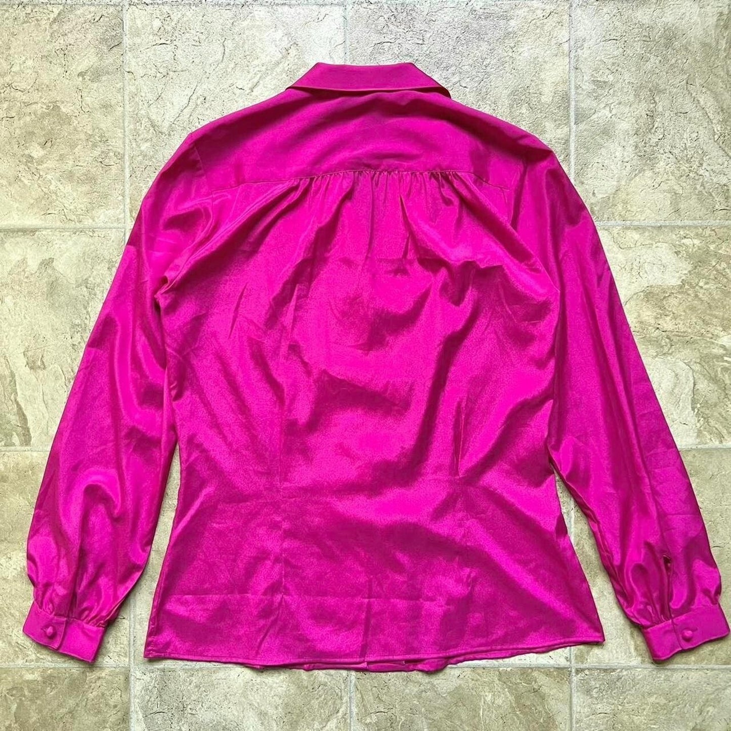 Vtg 80s Macy's Womens Blouse 10 Fuschia Pink Shiny Formal Party Secretary Office