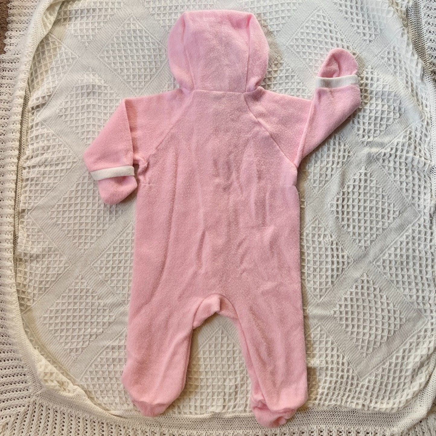 Vtg 80s Carter's Fleece Footed Romper Pink Embroidered Turtle Cottage Kitschy