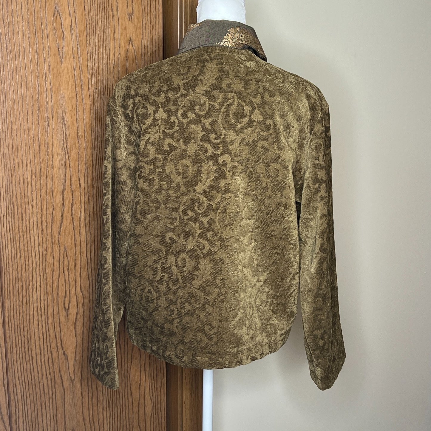 Odile Anthropologie Womens Tapestry Jacquard Jacket Size S Khaki Green Gold Vintage Inspired Artsy Eclectic Avant Garde