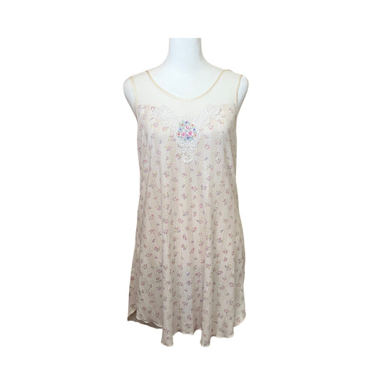 Vtg Y2K Secret Treasures Slip Dress M Floral Sheer Collar Cottagecore Feminine