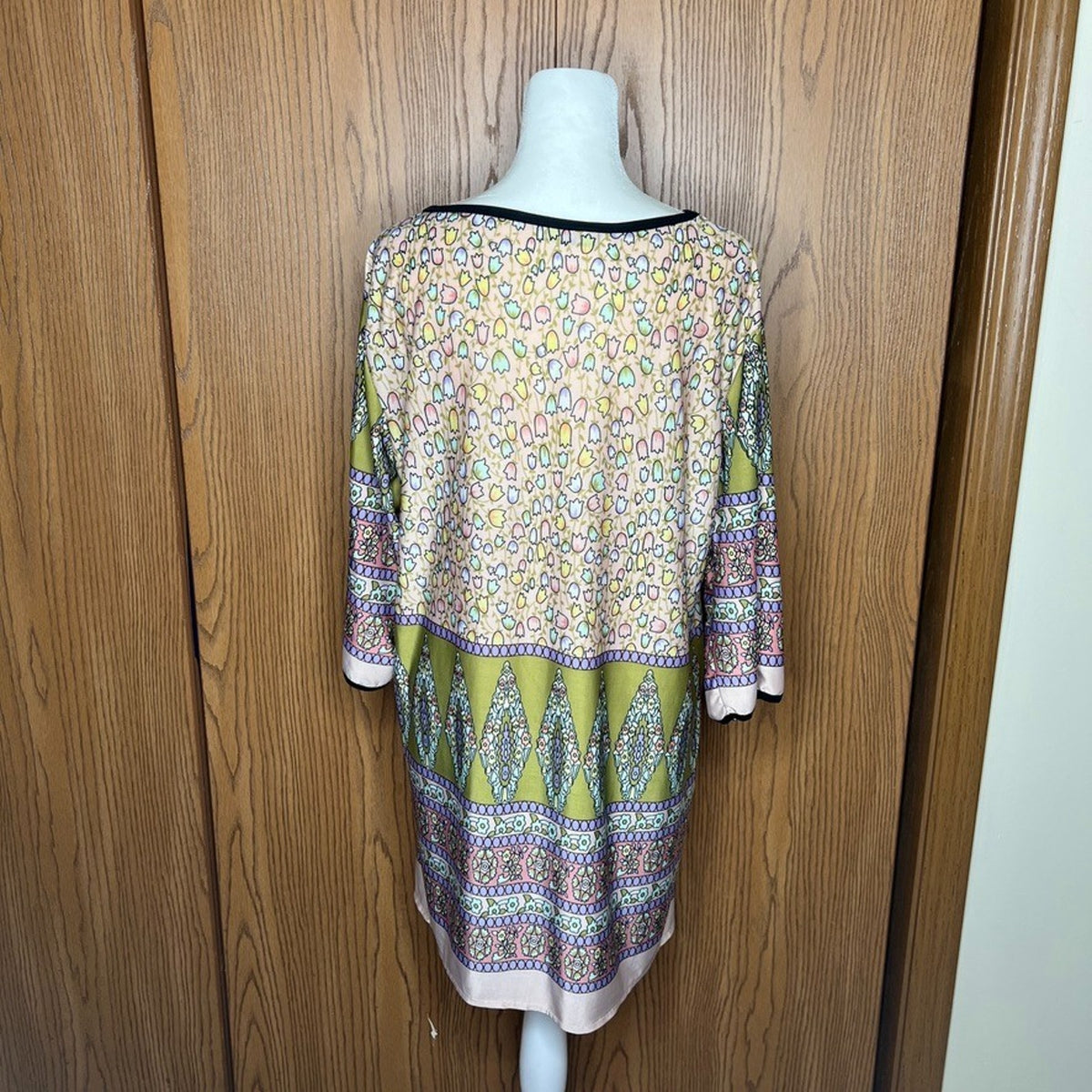 Vtg 90s Diane Von Furstenberg Dress Multi-color Floral Artsy Boho Mod Maximalist