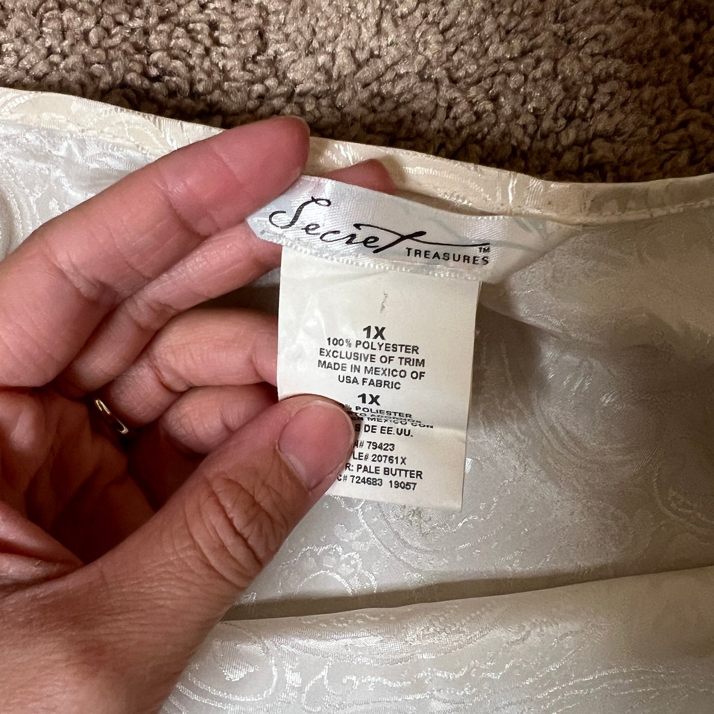 Vtg Y2K Secret Treasures Womens Slip Dress Size 1X Ivory Satin Paisley Coquette Soft Girl